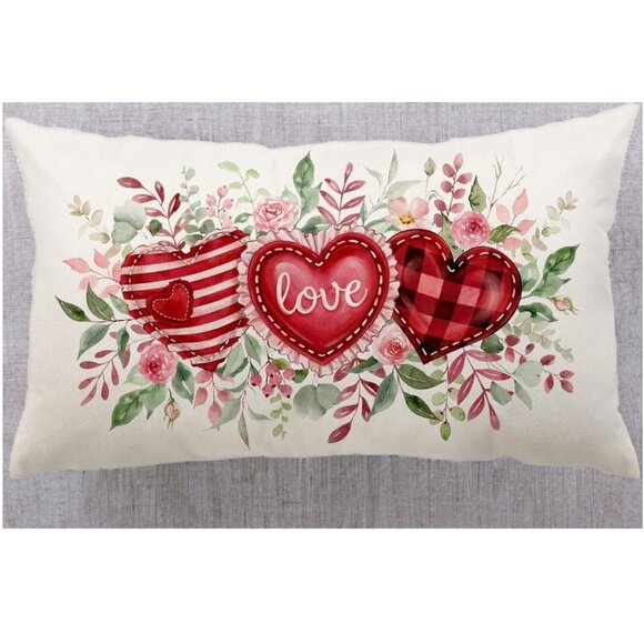 Valentines Day Throw Pillow Cover Decorative Accent Case Floral Heart Decor - Picture 2 of 9